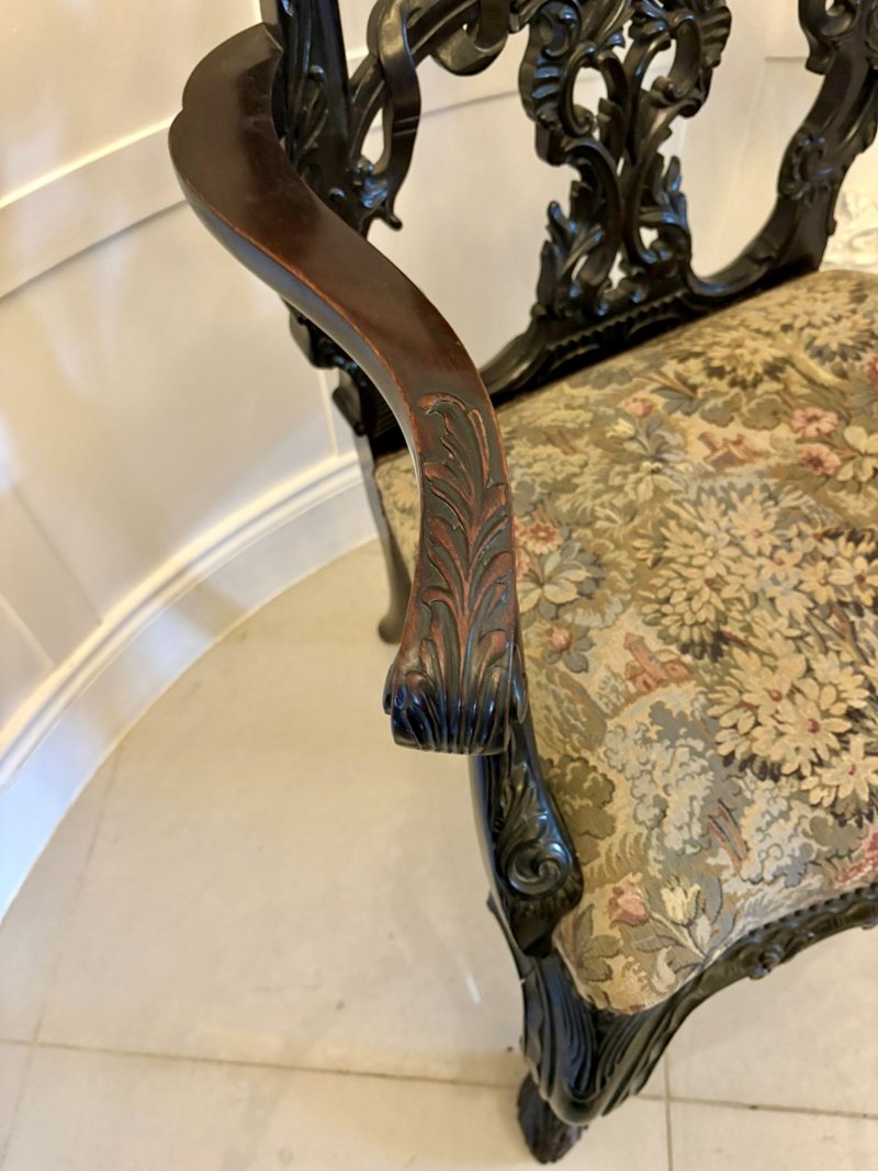 Antique Exceptional Victorian Carved Mahogany Chippendale Style Ribbon Back Desk Chair - Image 5